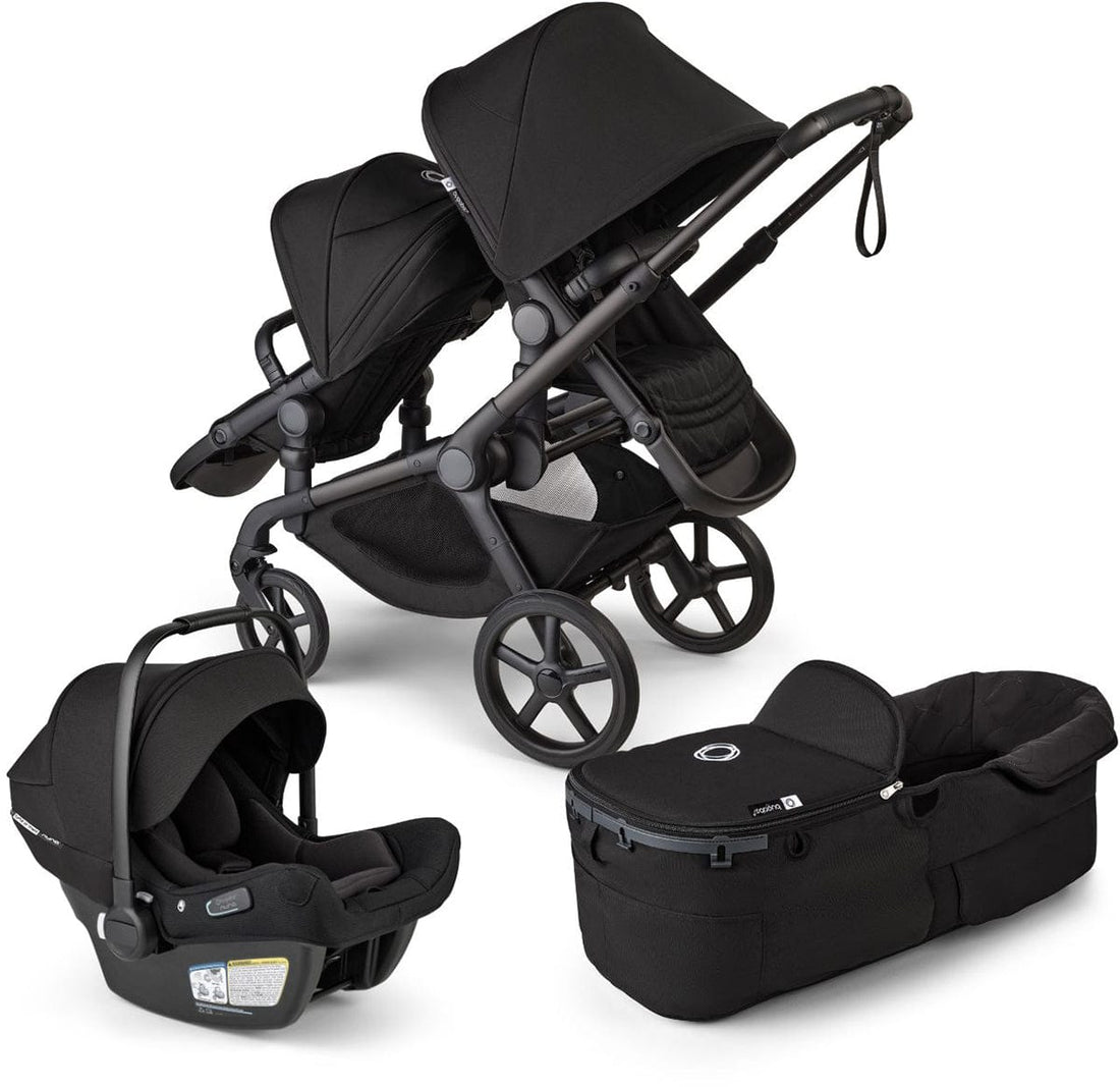 Bugaboo Kangaroo Double Stroller + Turtle Air Shield By Nuna Travel System Bundle - Black / Midnight Black / Midnight Black / Black - TRVL-100280018-100281022