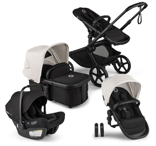 Bugaboo Kangaroo Double Stroller + Turtle Air Shield By Nuna Travel System Bundle - Black / Midnight Black / Misty White / Black - TRVL-100280019-100281020