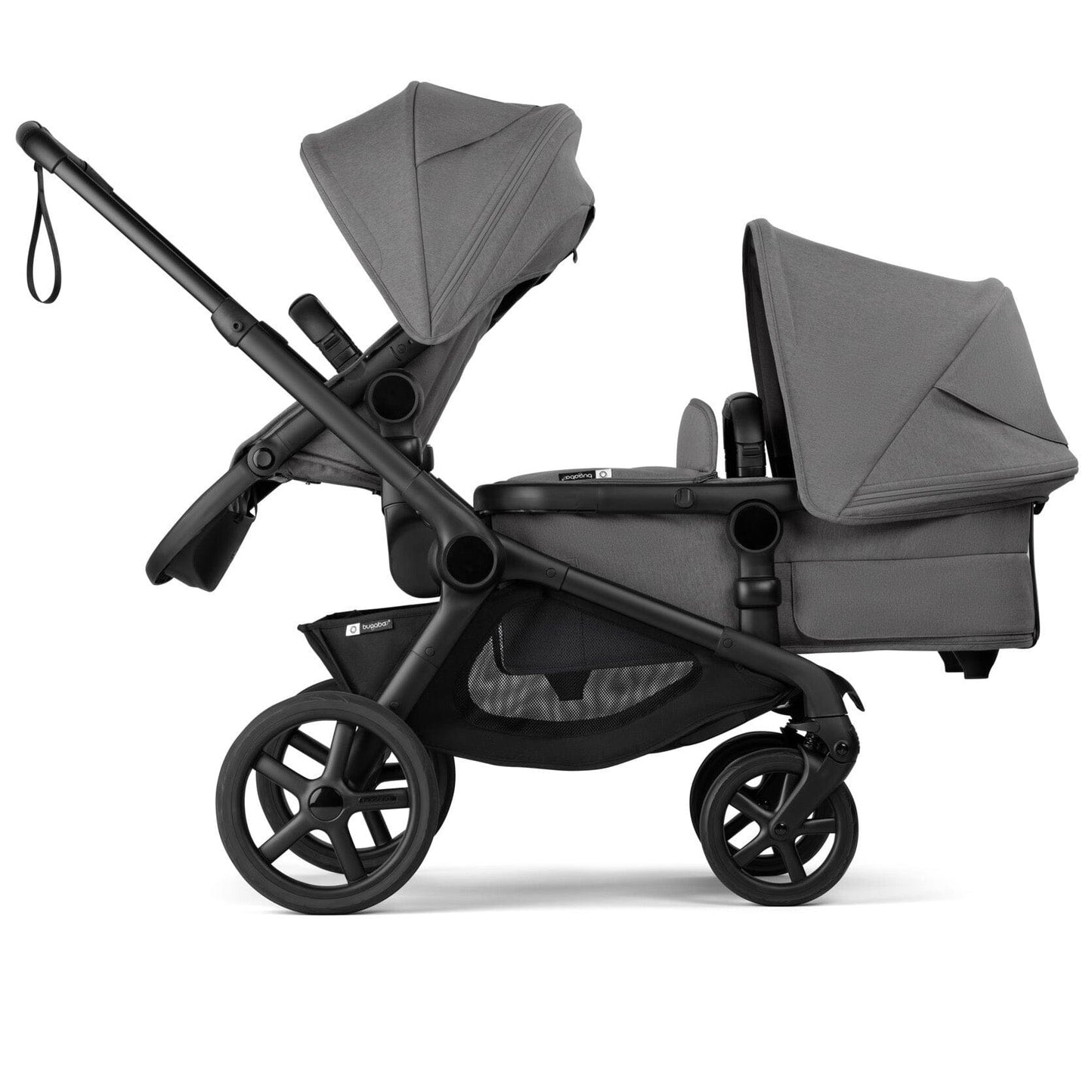 Bugaboo Kangaroo Double Stroller + Turtle Air Shield By Nuna Travel System Bundle - Black / Moon Grey / Moon Grey - TRVL-100280033-100281023