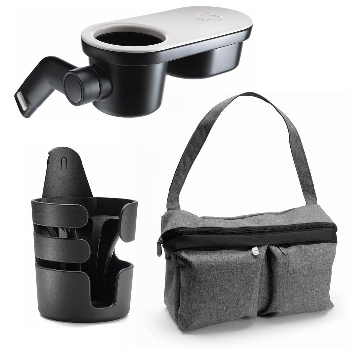Bugaboo Stroller Organizer / Snack Tray / Cup Holder Accessory Bundle - Grey Melange - BGSTRLACC-GRY