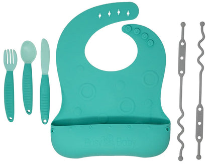 Busy Baby Bungee Bib & Utensil Bundle - Spearmint - 850003408989