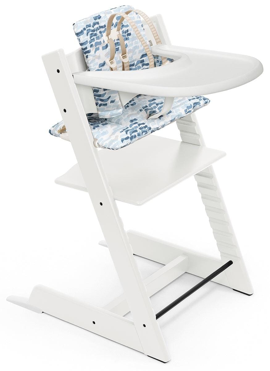 Stokke OPEN BOX Tripp Trapp High Chair and Cushion with Stokke Tray - White / Waves Blue - 586100-OB