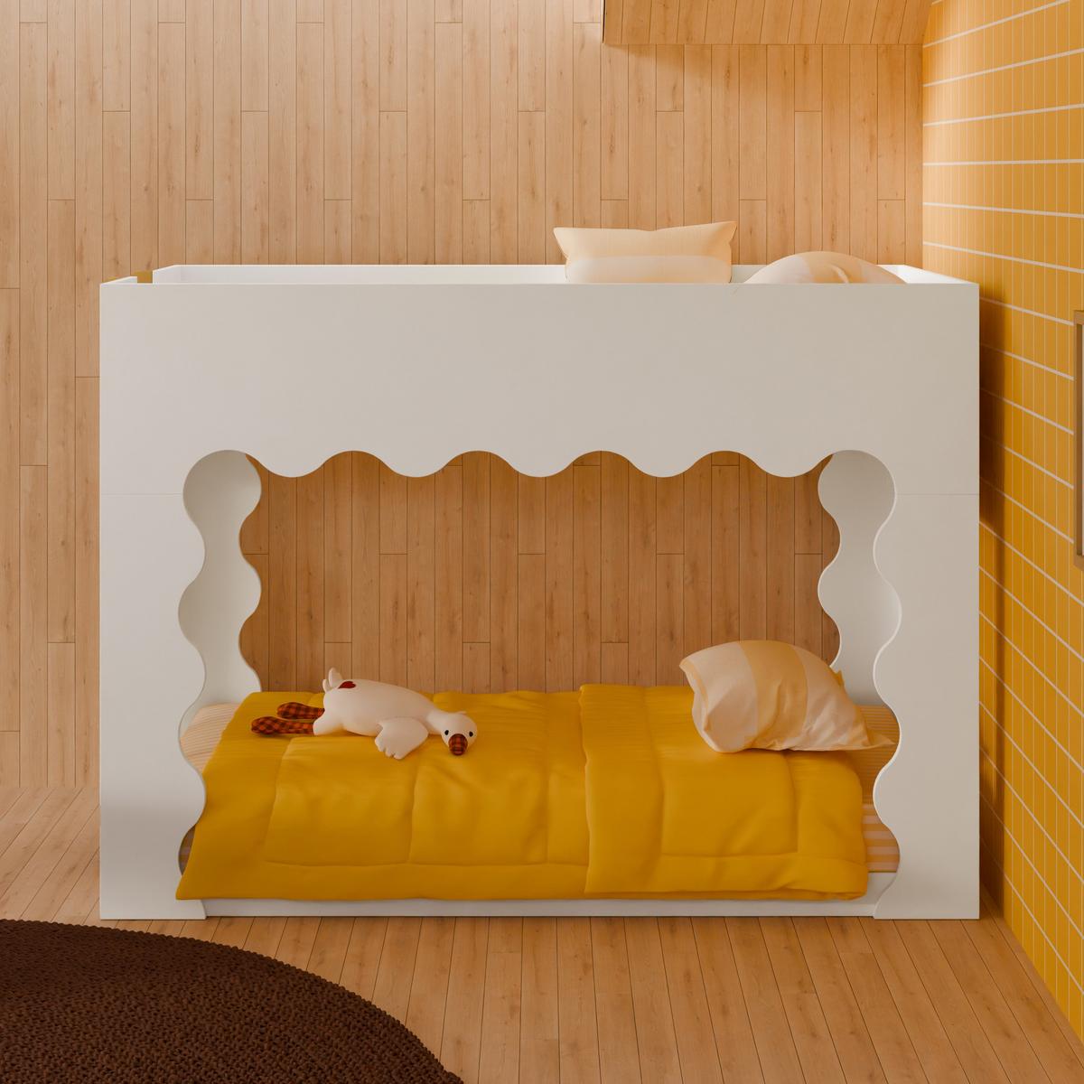 Babyletto Lido Wave Convertible Low-Profile Bunk Bed - White/Honey