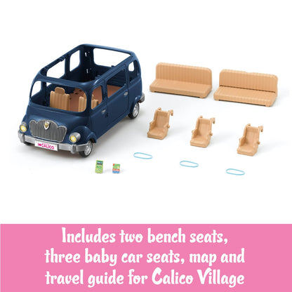 Calico Critters blue family van with two bench seats three baby car seats map and travel guide