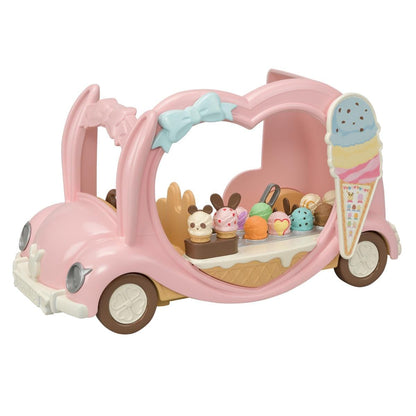 Calico Critters pink rabbit shaped ice cream truck toy with miniature ice cream cones