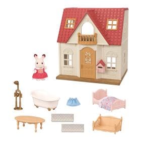 Calico Critters red roof dollhouse with rabbit figure and miniature furniture set