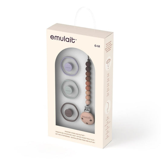 Emulait Pacifier 3 Pack and Clip Gift Set, 6+ Months - AS-GS-PACC-2