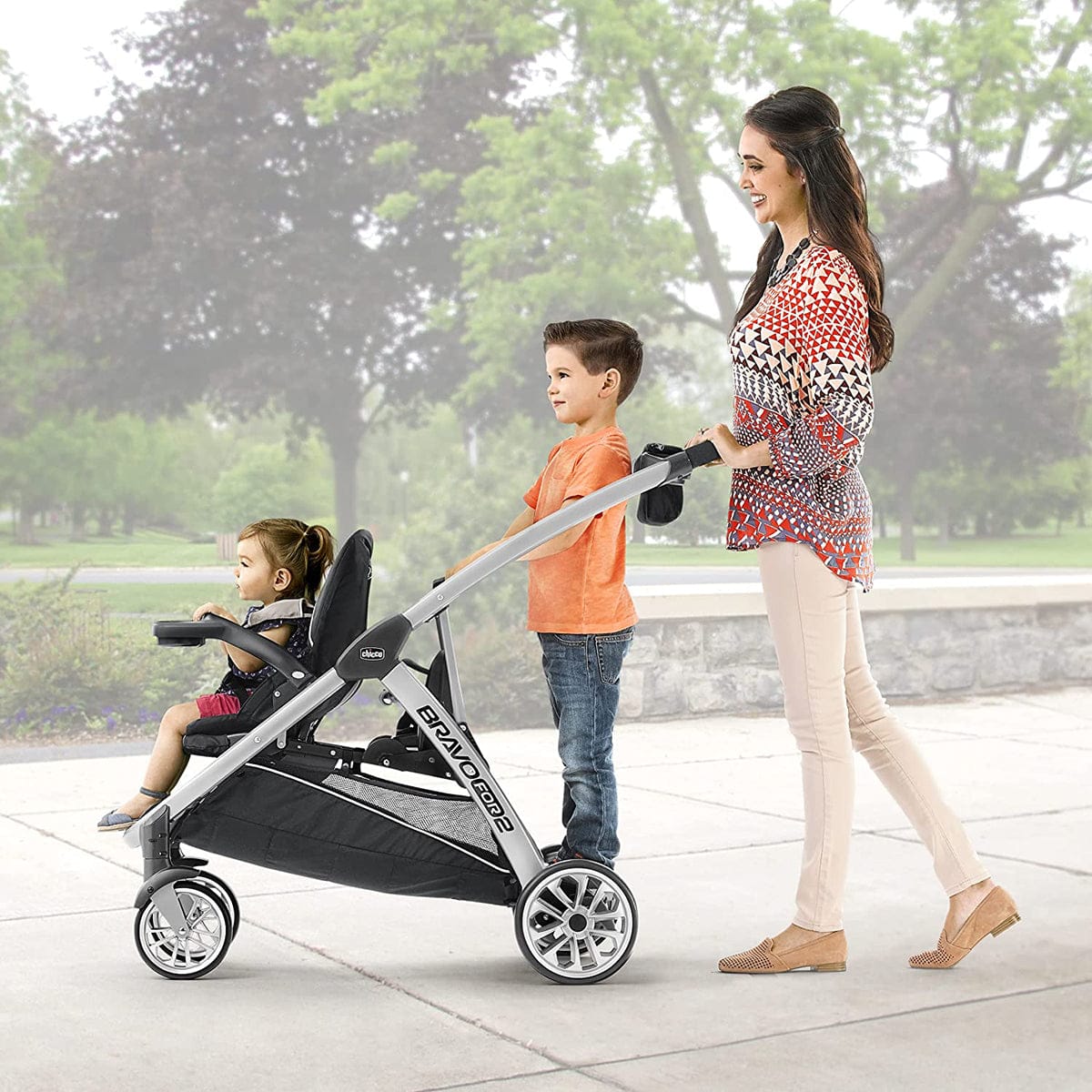 Chicco BravoFor2 Standing/Sitting Double Stroller + Keyfit 30 Travel System Bundle - Iron / Orion - 00079135720070-04061472510070