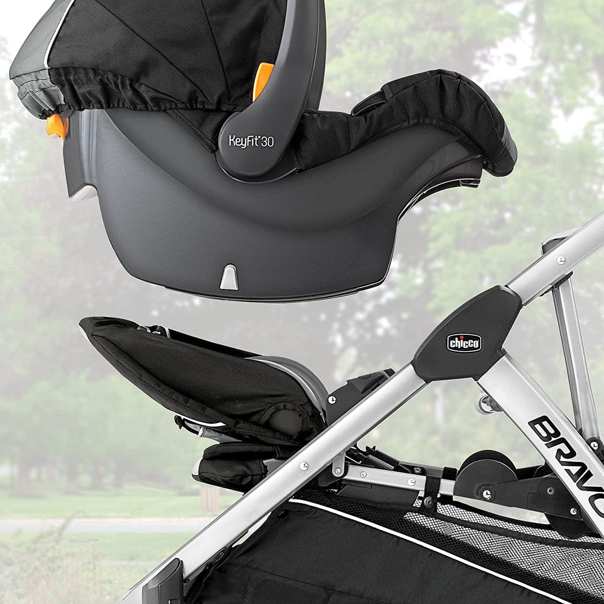 Chicco BravoFor2 Standing/Sitting Double Stroller + Keyfit 30 Travel System Bundle - Iron / Orion - 00079135720070-04061472510070