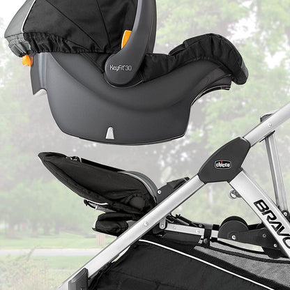 Chicco BravoFor2 Standing/Sitting Double Stroller + Keyfit 30 Travel System Bundle - Iron / Orion - 00079135720070-04061472510070