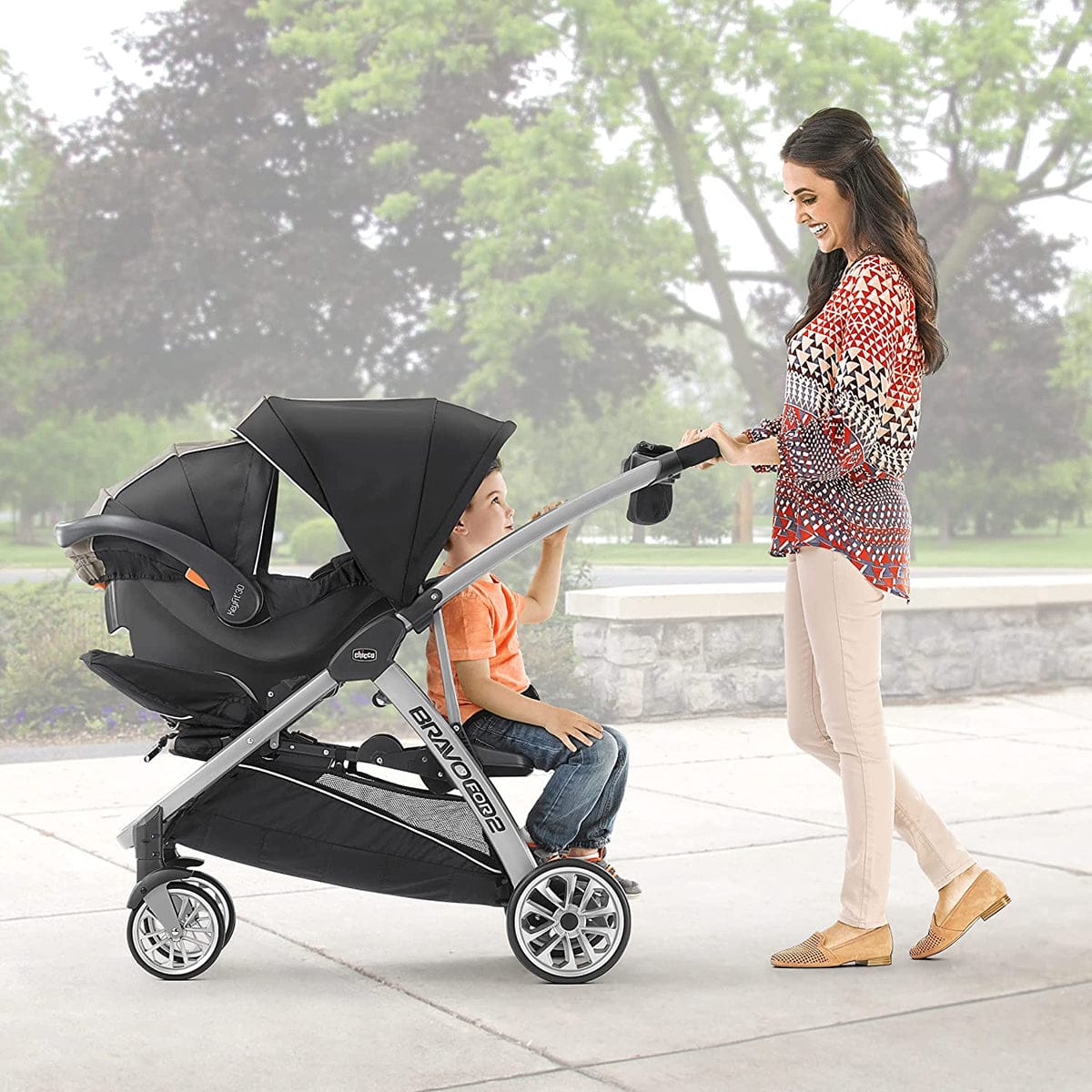 Chicco BravoFor2 Standing/Sitting Double Stroller + Keyfit 30 Travel System Bundle - Iron / Orion - 00079135720070-04061472510070