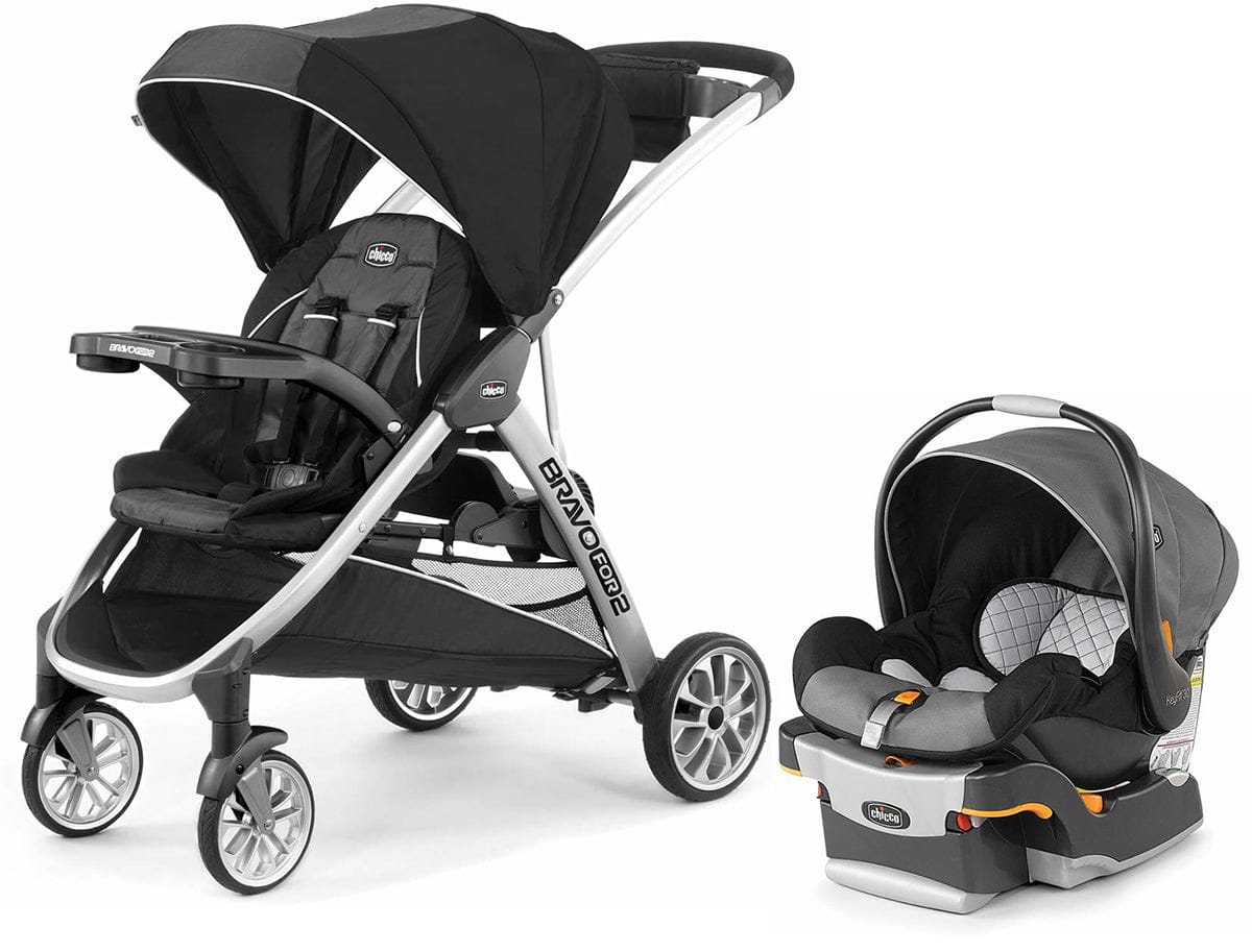 Chicco BravoFor2 Standing/Sitting Double Stroller + Keyfit 30 Travel System Bundle - Iron / Orion - 00079135720070-04061472510070