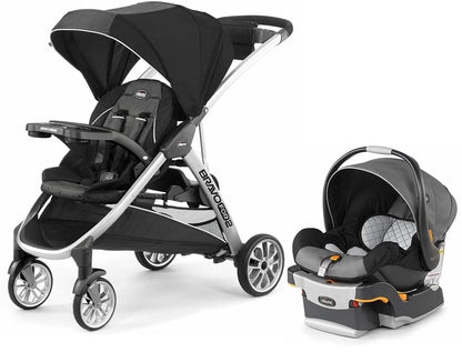 Chicco BravoFor2 Standing/Sitting Double Stroller + Keyfit 30 Travel System Bundle - Iron / Orion - 00079135720070-04061472510070
