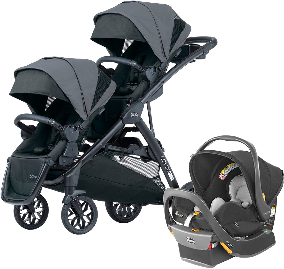 Chicco Corso Flex Sibling Double Stroller Travel System Bundle - Legend - DBL-08087008180070-08079737180070