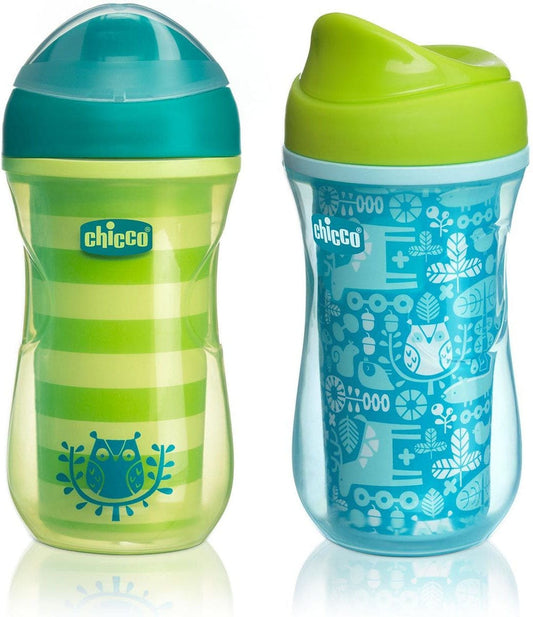 Chicco Naturalfit 9oz Insulated Rim-Spout Trainer Cups, 2 Pack - Green-Teal - 00006982300070