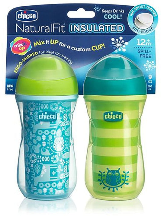 Chicco Naturalfit 9oz Insulated Rim-Spout Trainer Cups, 2 Pack - Green-Teal - 00006982300070
