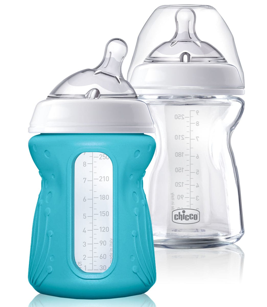 Chicco NaturalFit Glass Bottle 9oz 0M+ Slow Flow w/ Bonus Silicone Sleeve, 2 Pack - 00080821400070