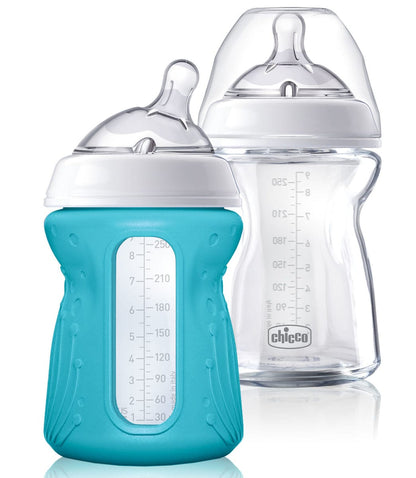 Chicco NaturalFit Glass Bottle 9oz 0M+ Slow Flow w/ Bonus Silicone Sleeve, 2 Pack - 00080821400070