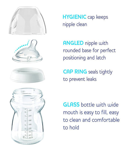 Chicco NaturalFit Glass Bottle 9oz 0M+ Slow Flow w/ Bonus Silicone Sleeve, 2 Pack - 00080821400070