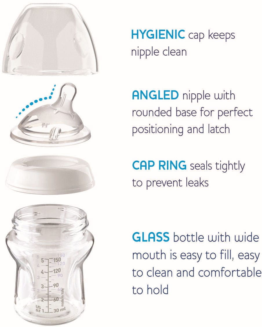 Chicco NaturalFit Slow Flow Glass Bottles with Silicone Sleeve, 5 oz (2 Pack) - 00080811400070