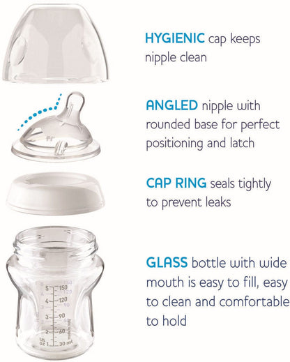 Chicco NaturalFit Slow Flow Glass Bottles with Silicone Sleeve, 5 oz (2 Pack) - 00080811400070