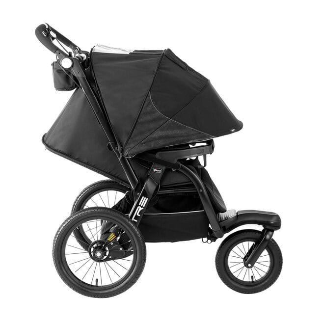 Chicco Tre black jogging stroller with three wheels and adjustable canopy