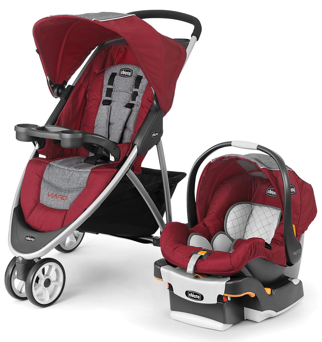 Chicco Viaro Lightweight Travel System Stroller W/KeyFit 30 Car Seat, Cranberry