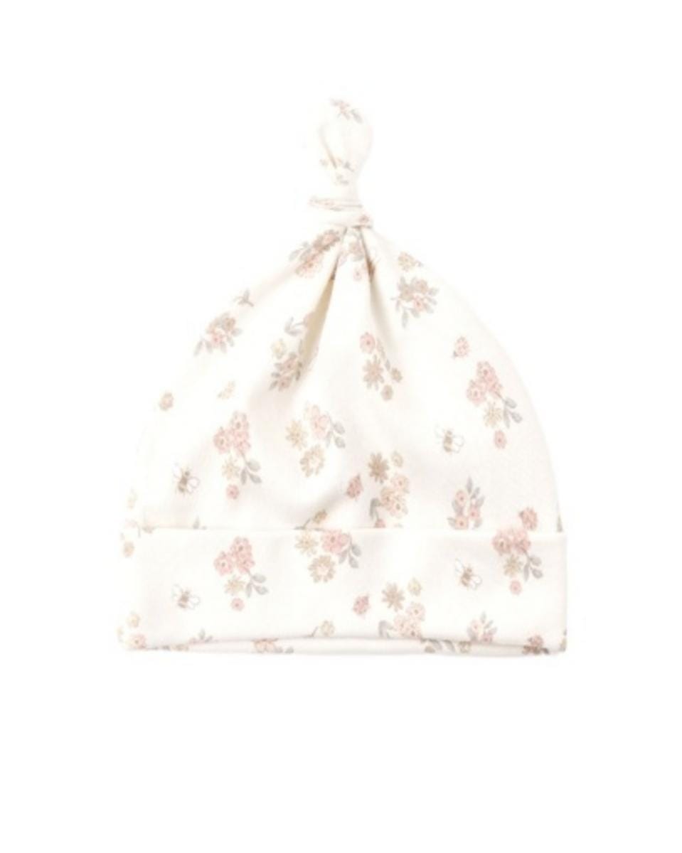 Quincy Mae Knotted Baby Hat Garden Floral - Ivory, 0-6M