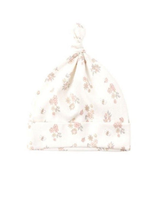 Quincy Mae Knotted Baby Hat Garden Floral - Ivory, 0-6M