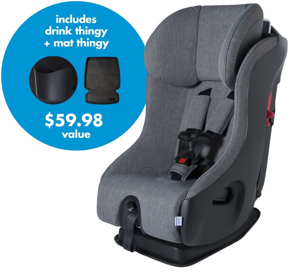 Clek 2021 Fllo Convertible Car Seat + Drink & Mat Thingy Bundle - C-Zero Thunder - FL19U1-GYB-DMTB