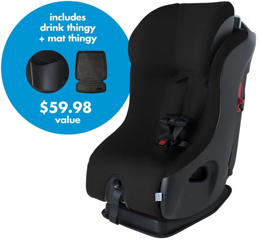 Clek Fllo Convertible Car Seat + Drink & Mat Thingy Bundle - Pitch Black (C-Zero Plus) - FL19U1-PBKB-DMTB