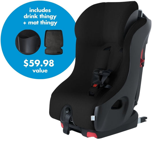 Clek 2021 Foonf Convertible Car Seat + Drink & Mat Thingy Bundle - Pitch Black (C-Zero Plus) - FO19U1-PBKB-DMTB