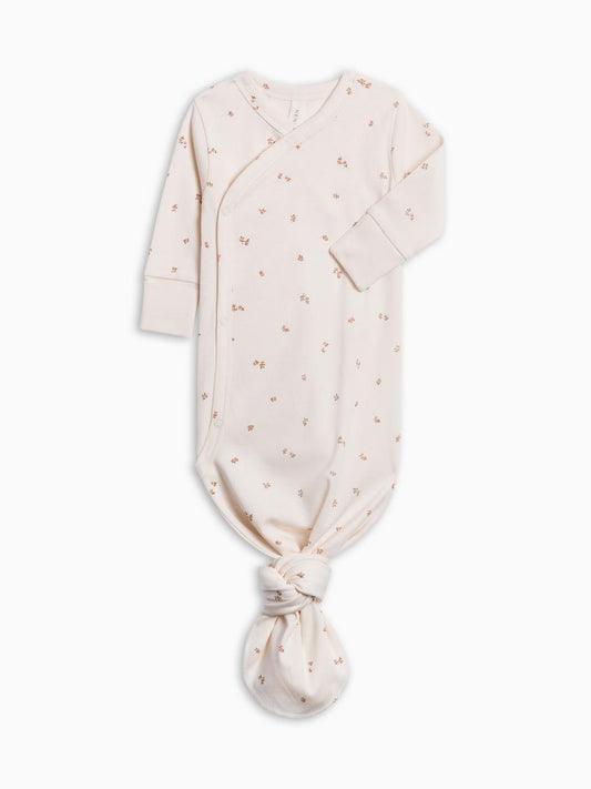 Colored Organics cream knotted baby gown with small brown floral print