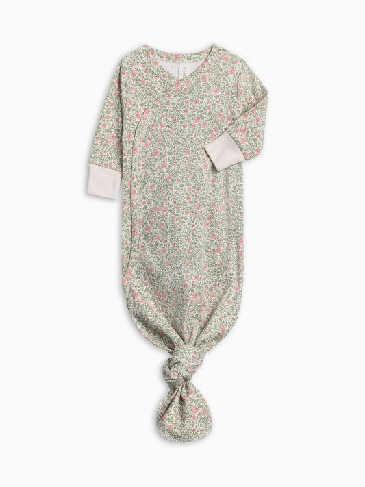 Colored Organics long sleeve knotted baby gown in green and pink floral print