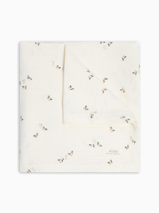 Colored Organics cream muslin blanket with small duck print