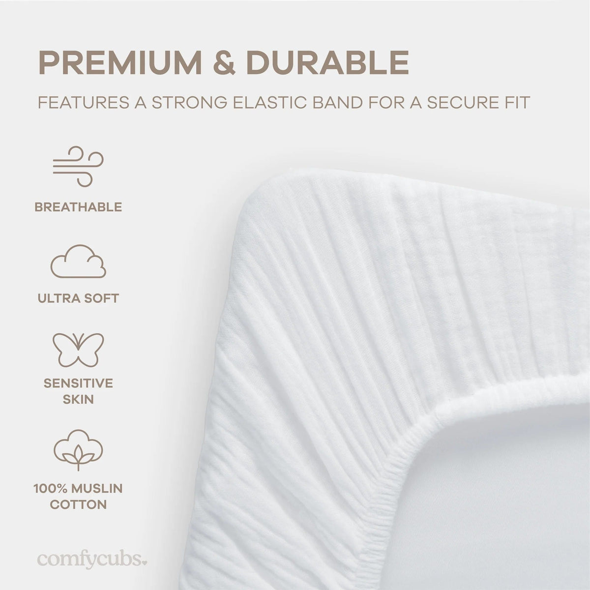 Comfy Cubs Muslin Cotton Bassinet Sheet - White