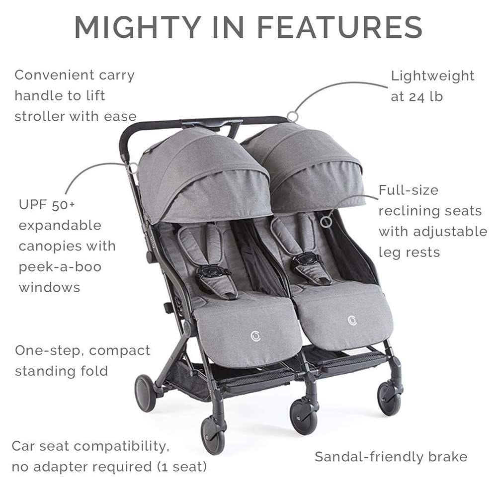Contours Bitsy Double Stroller - Midnight Grey - zt021-mdn1