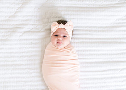 Copper Pearl Knit Headband Bow - Blush - X002FJ169J