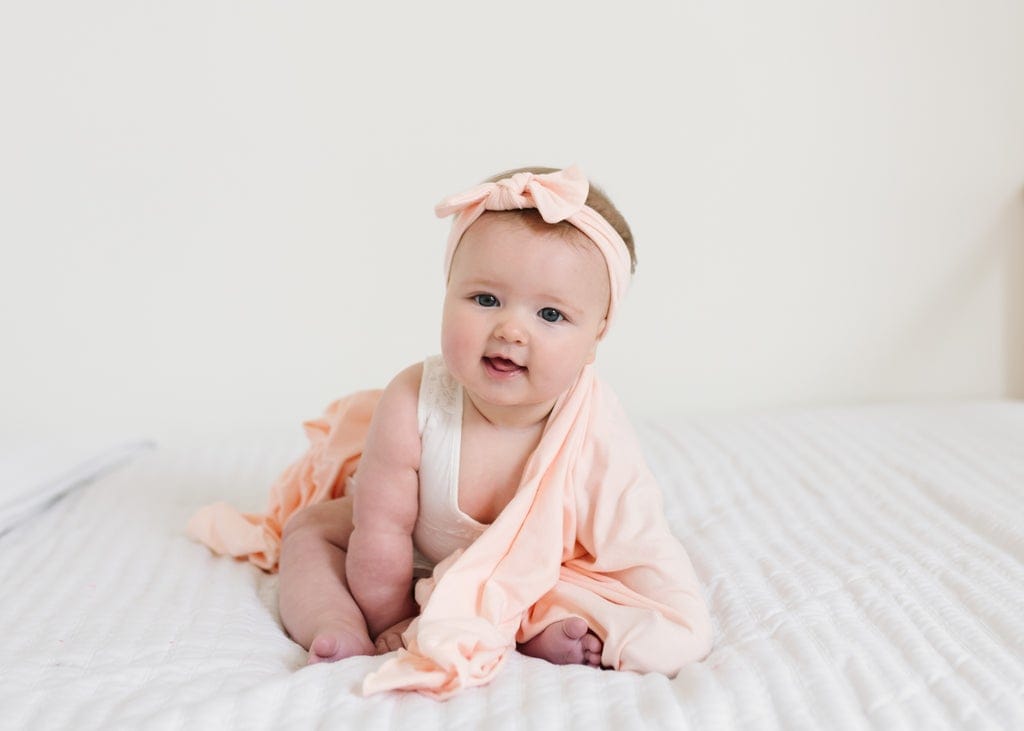 Copper Pearl Knit Headband Bow - Blush - X002FJ169J