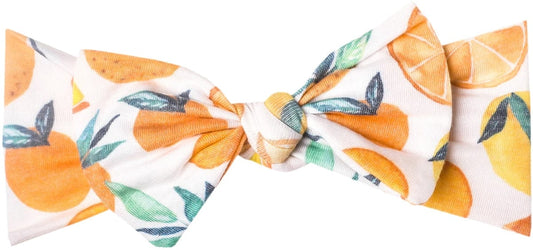 Copper Pearl Knit Headband Bow - Citrus