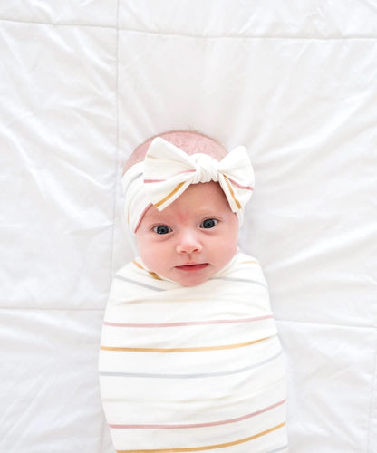 Copper Pearl Knit Headband Bow - Piper - X002FQEC9N