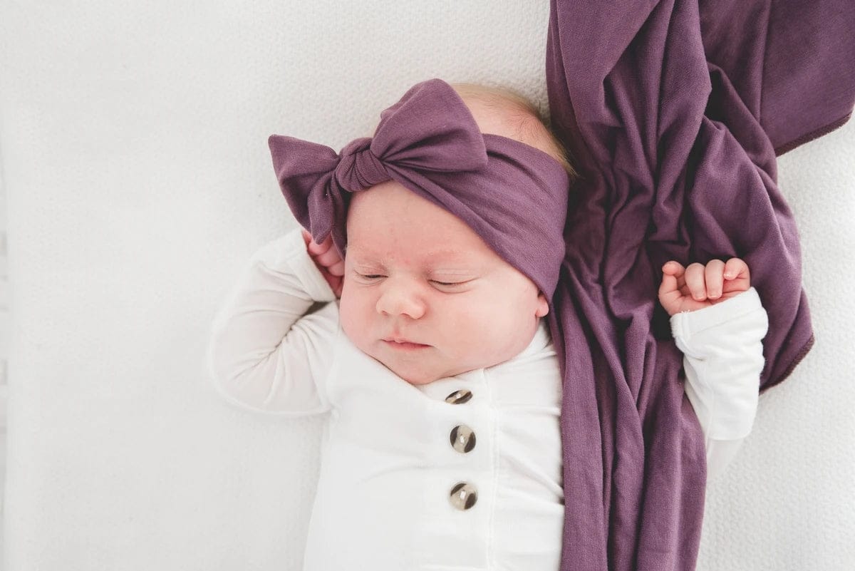 Copper Pearl Knit Headband Bow - Plum - X0026JR6TR