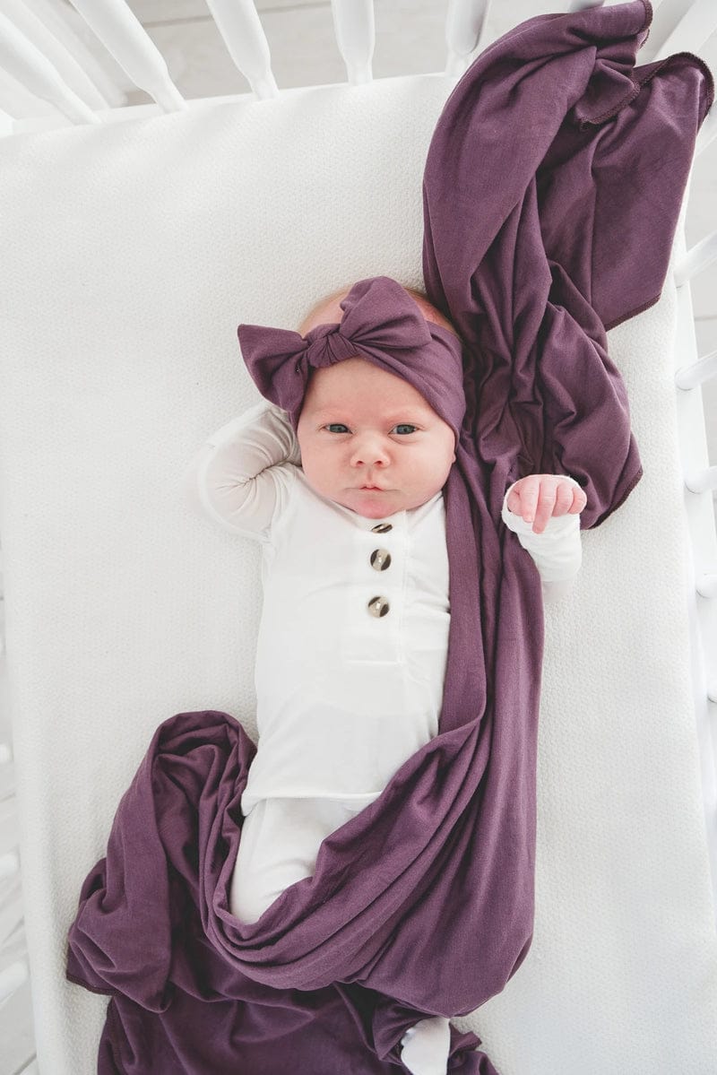Copper Pearl Knit Headband Bow - Plum - X0026JR6TR