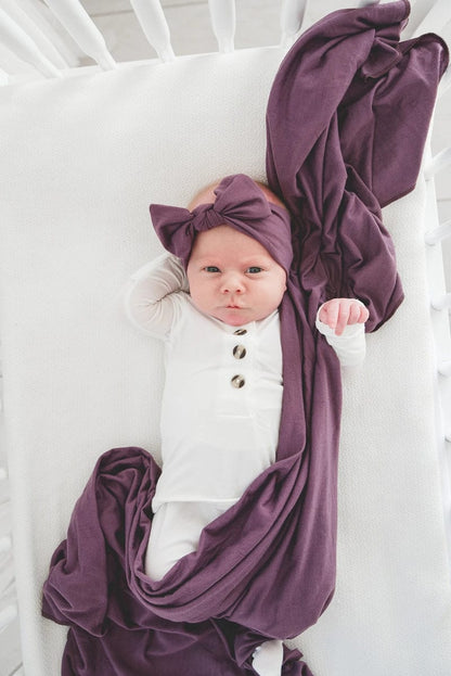 Copper Pearl Knit Headband Bow - Plum - X0026JR6TR