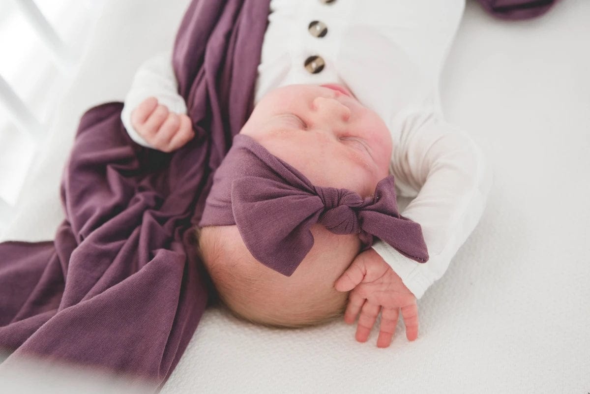 Copper Pearl Knit Headband Bow - Plum - X0026JR6TR