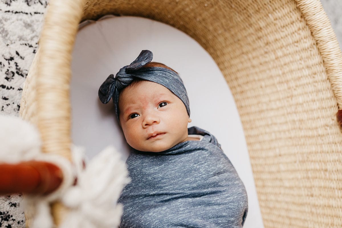 Copper Pearl Knit Swaddle Blanket - Denim - X002UOMEW7
