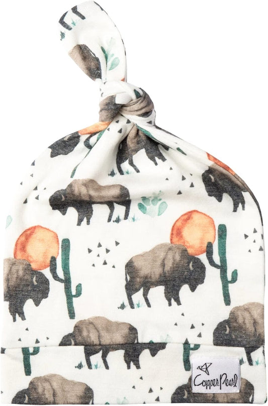 Copper Pearl Newborn Top Knot Hat - Bison