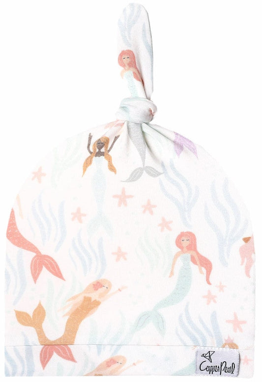 Copper Pearl Newborn Top Knot Hat - Coral