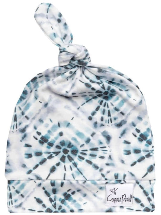 Copper Pearl Newborn Top Knot Hat - Indigo