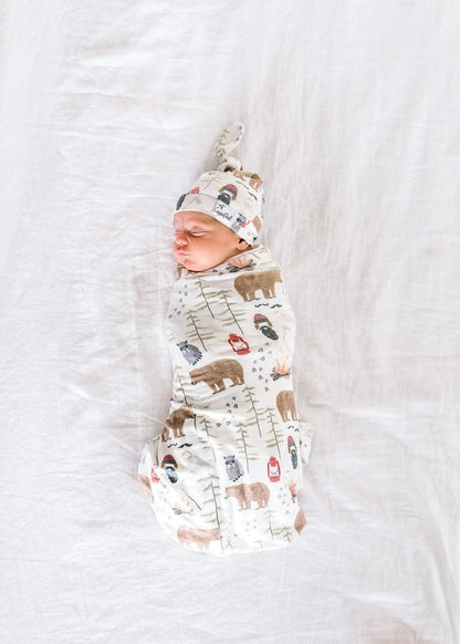 Copper Pearl Newborn Top Knot Hat - Lumberjack - X002DGMMDX